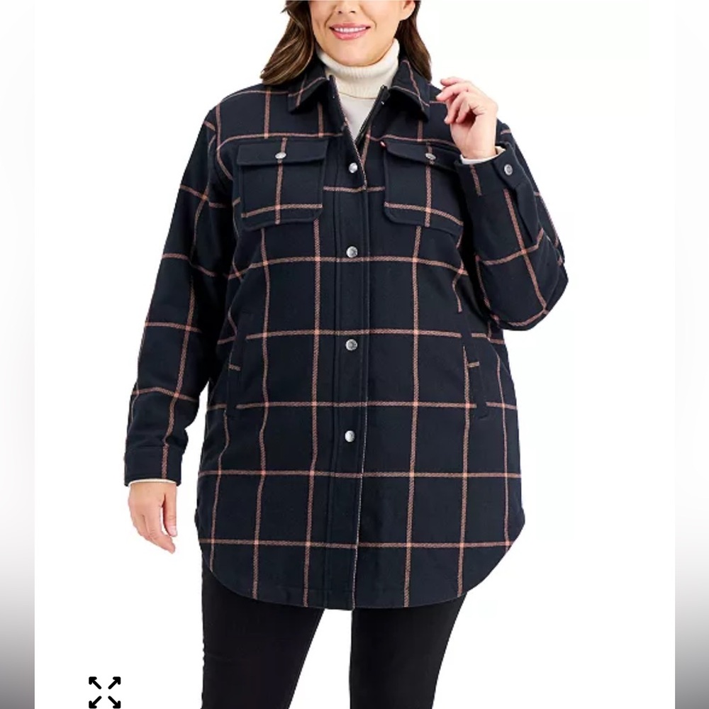 NWT Levi's Navy and peach Plaid faux Sherpa lined shacket 2X